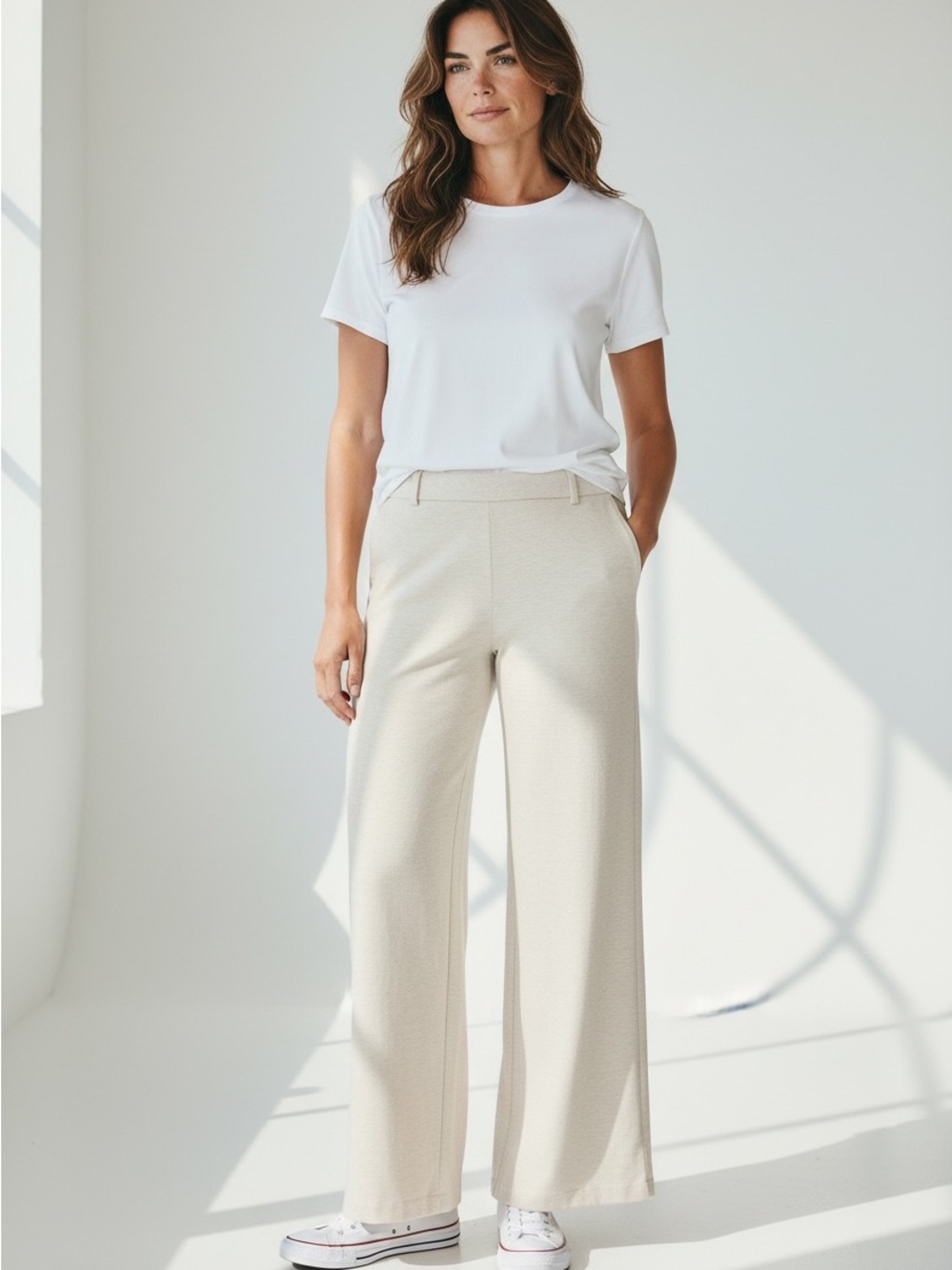 Express Cream Straight-Leg Pull-On Pants
